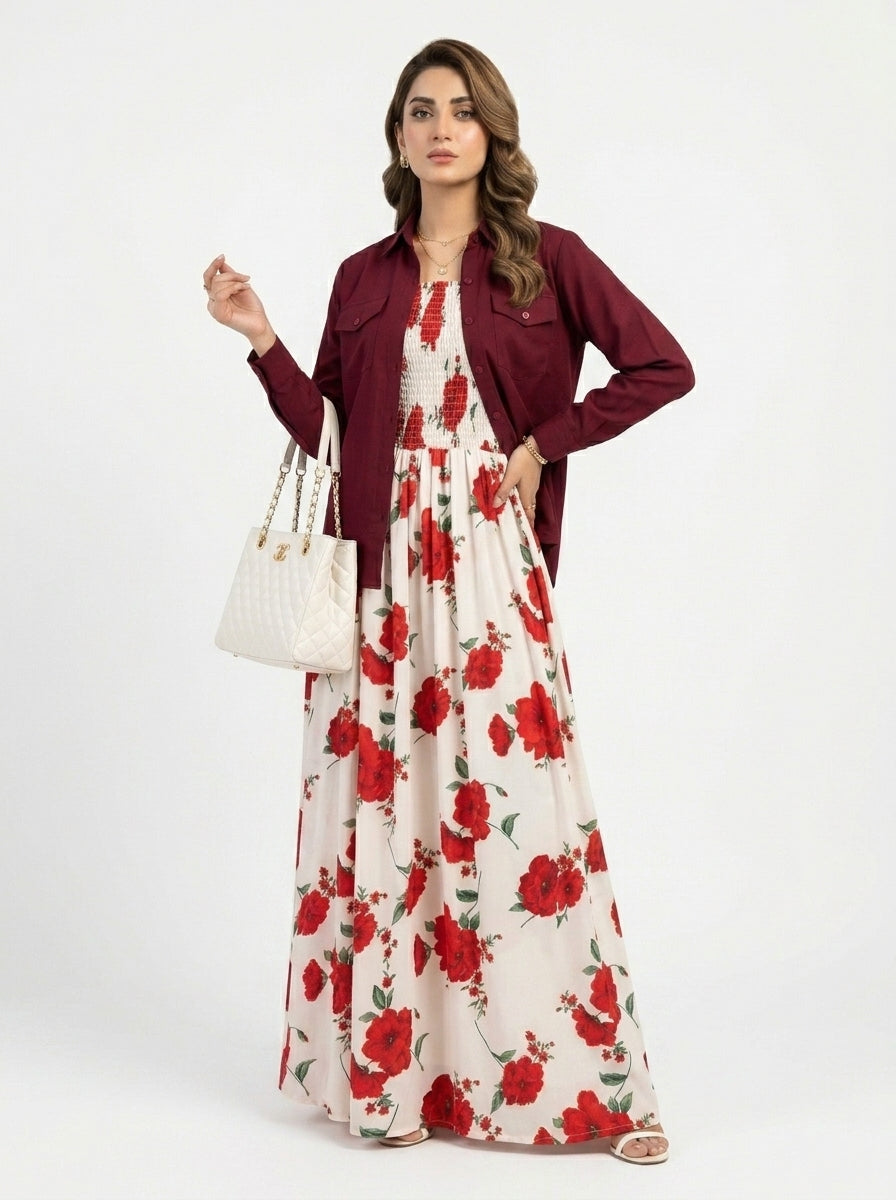 Floral Printed Maxi Dress Set