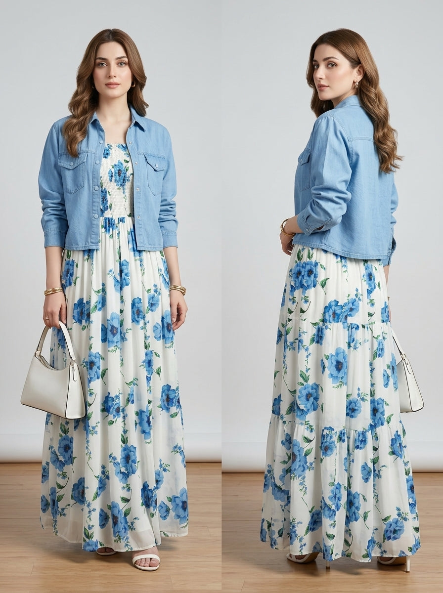 Floral Printed Maxi Dress Set